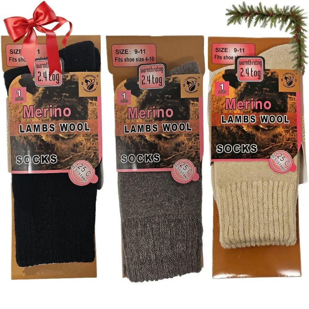 Women Lamb Wool Socks, Warm Winter Hiking Merino Lamb Wool Socks, 3-Pairs NWT
